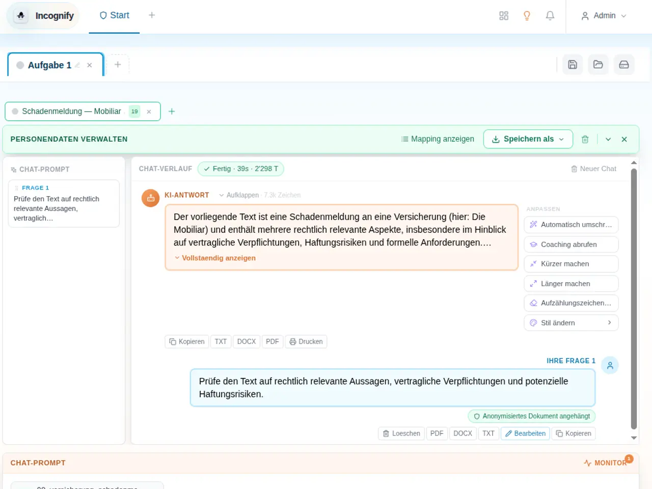 Screenshot der Referenz-App incognify.app — DSG-konforme Fallakten für die Sozialarbeit.