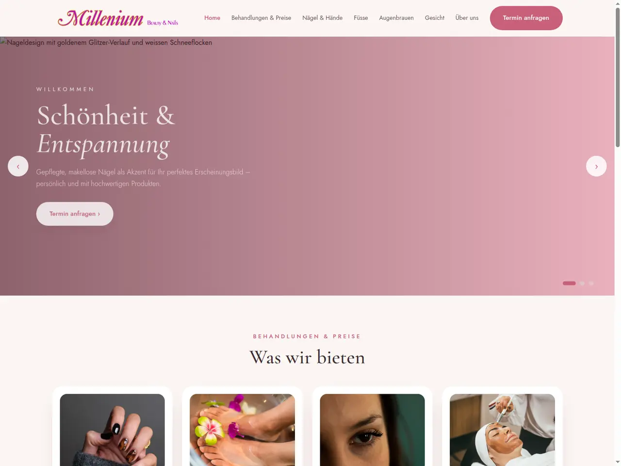 Screenshot der Referenz-Website millenium-bn.ch — Individualsoftware von JungMedien.